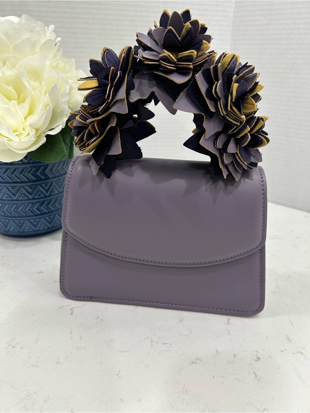 Zara Lavender Crossbody with Floral-Accented Handle